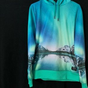 WeSC Men’s Fleece Mike Hoodie Sweater Green Northern Lights Size L